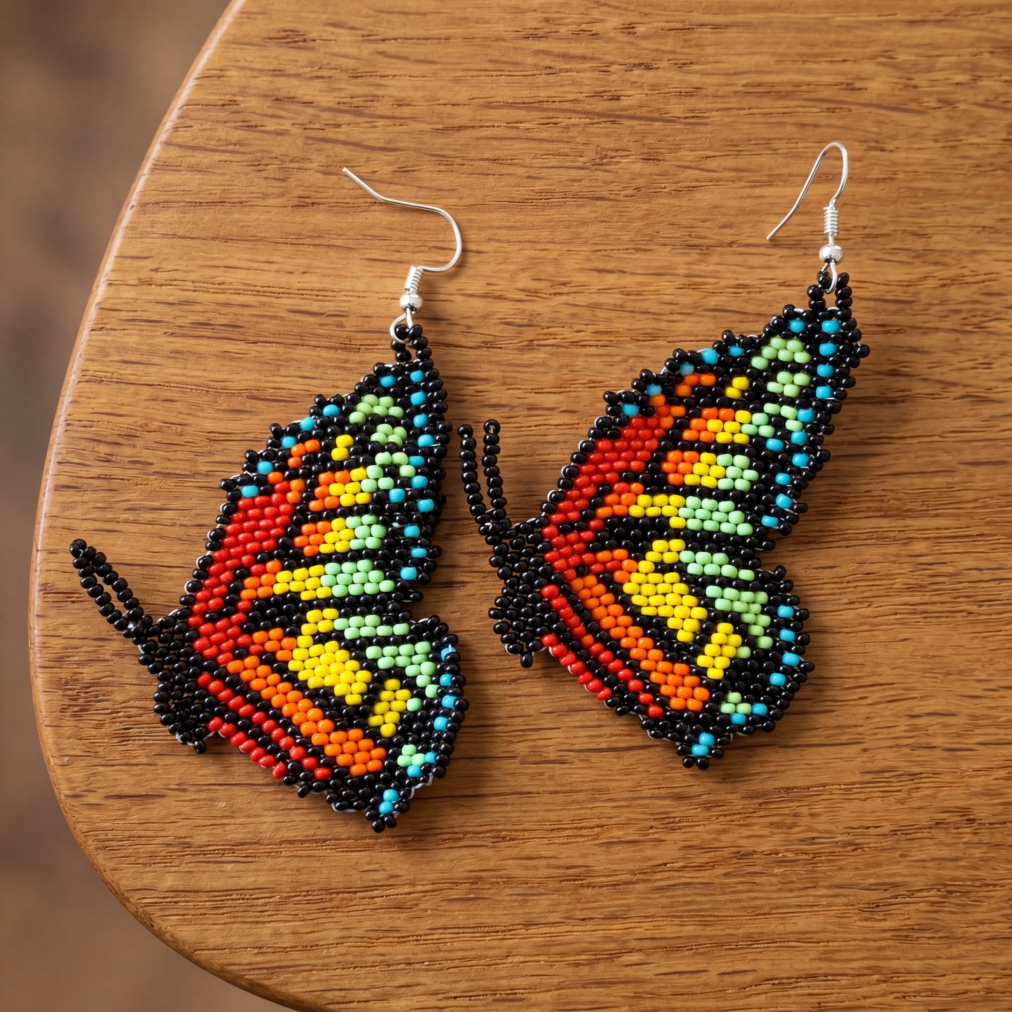 Blue Beaded Butterfly Wing Earrings
