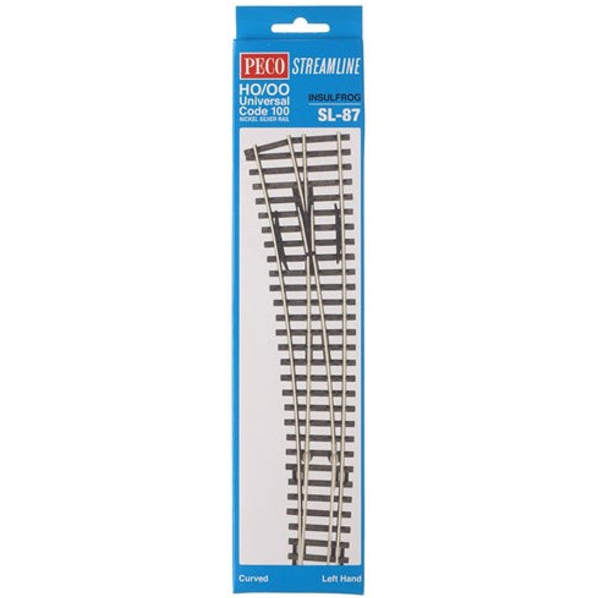 Peco Streamline SL-87 HO / OO Universal Code 100 Nickel Silver Rail Insulfrog Curved Double Radius Left Hand Turnout Switch
