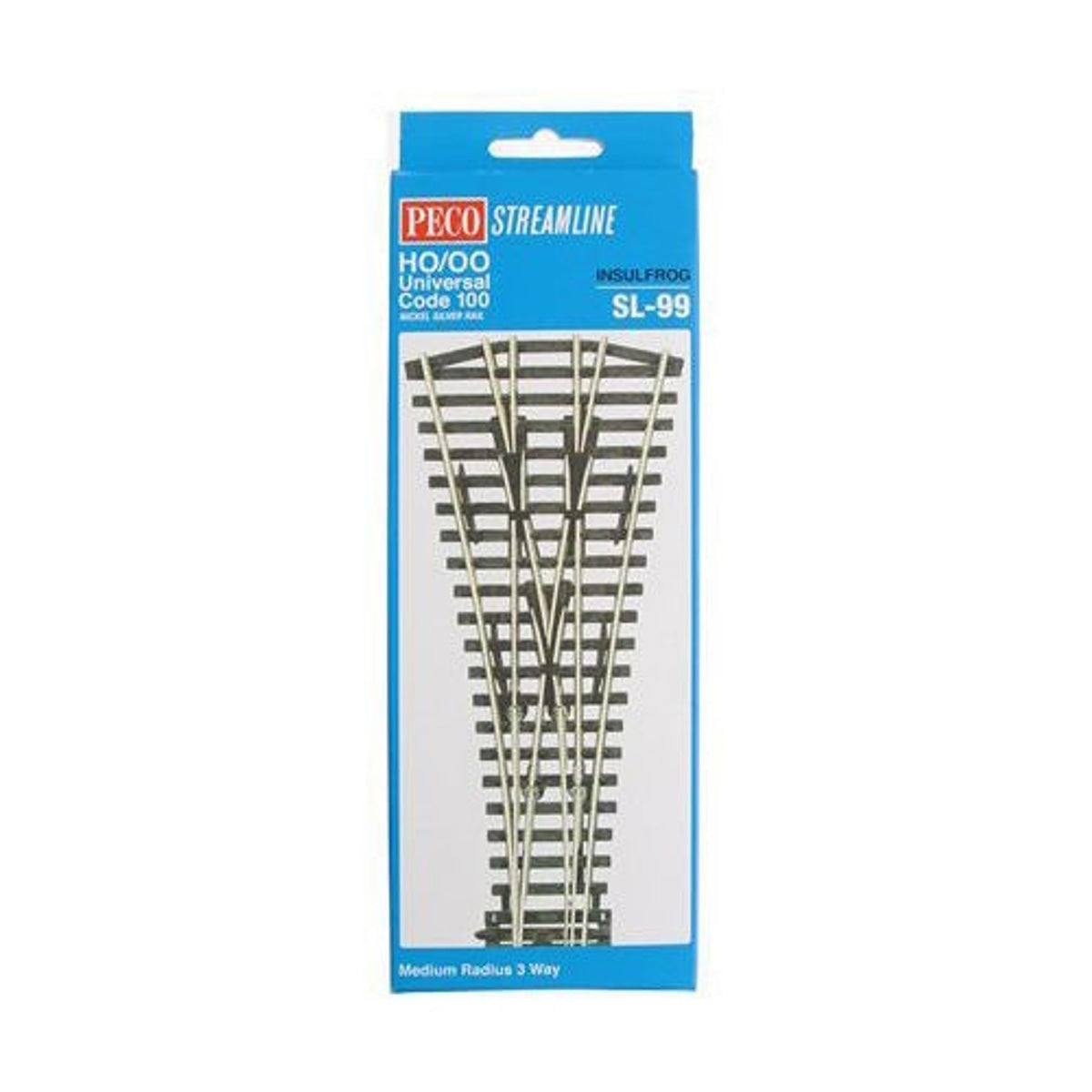 Peco Streamline SL-99 HO / OO Universal Code 100 Nickel Silver Rail Insulfrog Medium Radius 3 Way Turnout Switch