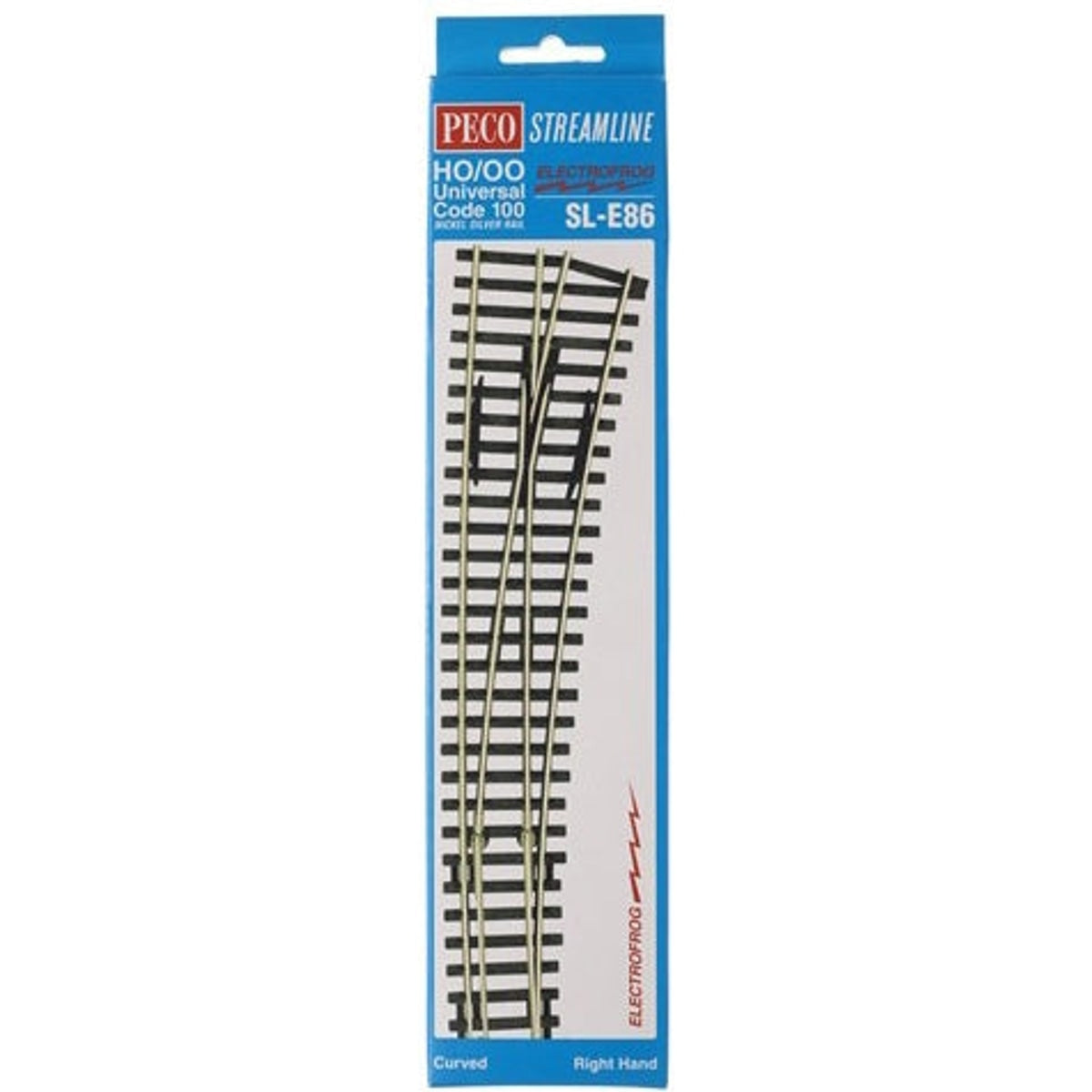 Peco Streamline SL-E86 HO / OO Universal Code 100 Nickel Silver Rail Electrofrog Curved Double Radius Right Hand Turnout Switch