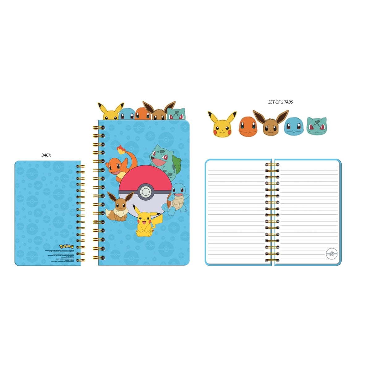 Pokémon Starters and Eevee Spiral 5 Tabbed Notebook-5x8"