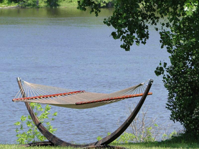 Deluxe Polyester Rope Hammock with Wicker Stand