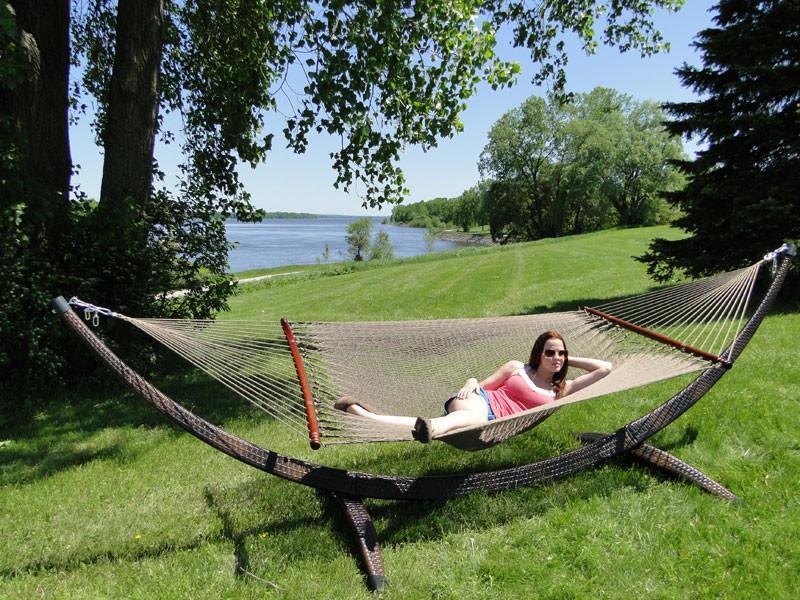 Deluxe Polyester Rope Hammock with Wicker Stand
