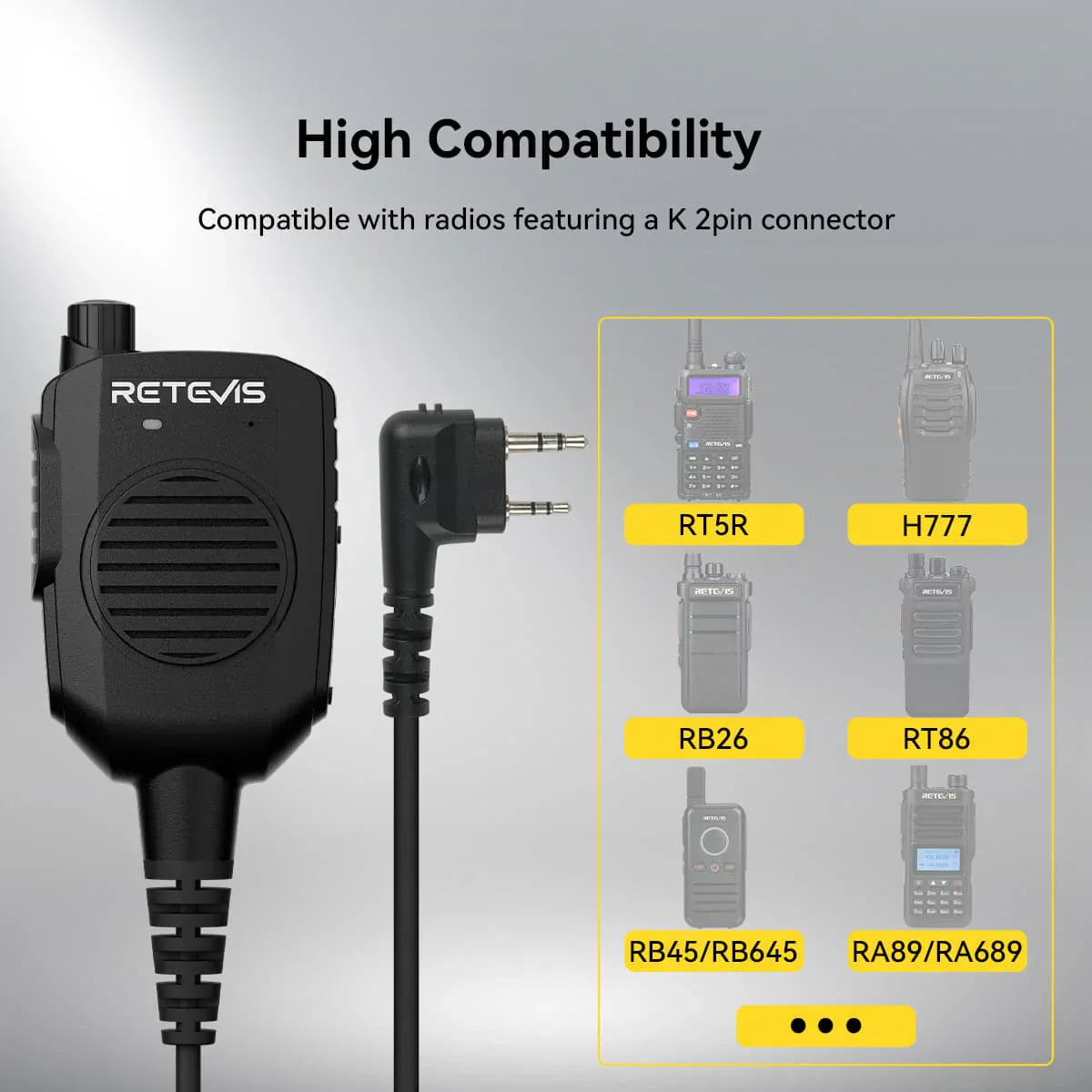 Retevis HK011 Amateur Ham Two-Way Radio Speaker Microphone With AI Noise Canceling Microphone 2 Pin K Plug