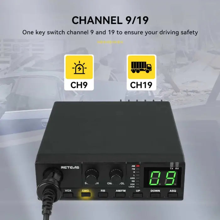 Retevis MB2 40 Channel AM/FM CB Radio Plug & Play With Cigarette Lighter Plug