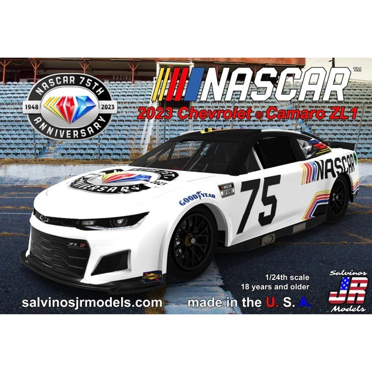 Salvinos JR Models NASCAR 75th Diamond Anniversary 2023 Chevy Camaro 1/24 Plastic Model Kit