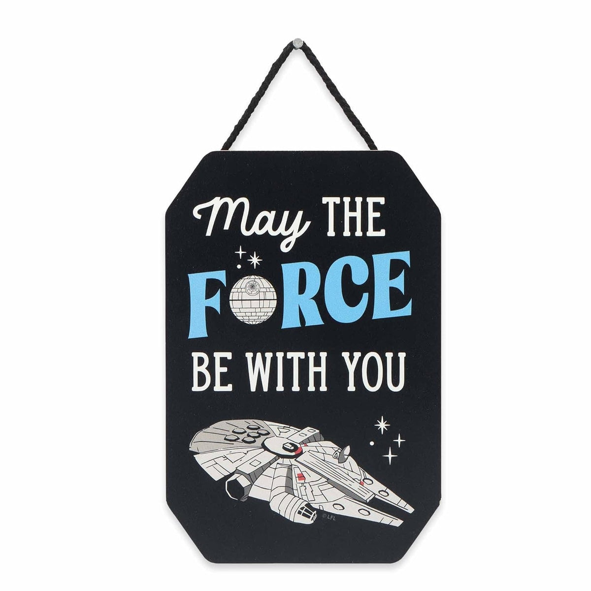 Star Wars Millenium Falcon & Death Star May The Force Be with You Hanging Wood Sign