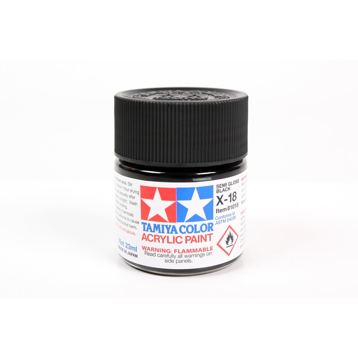 Tamiya Acrylic X-18 Semi Gloss Black Mini Bottle 10mL (1/3oz)