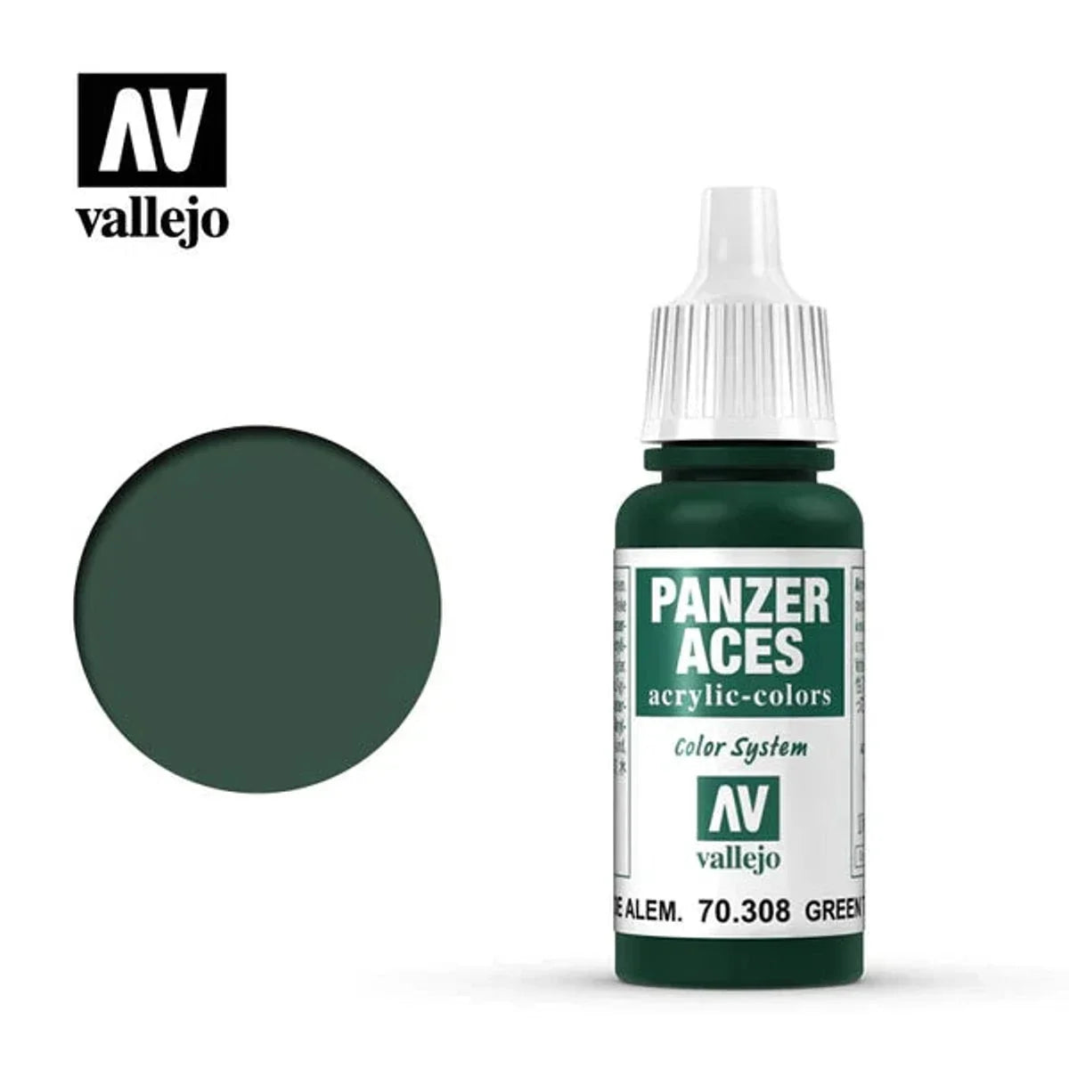 Vallejo 70308 Panzer Aces German Green Tail Light Acrylic Paint 17mL NIB