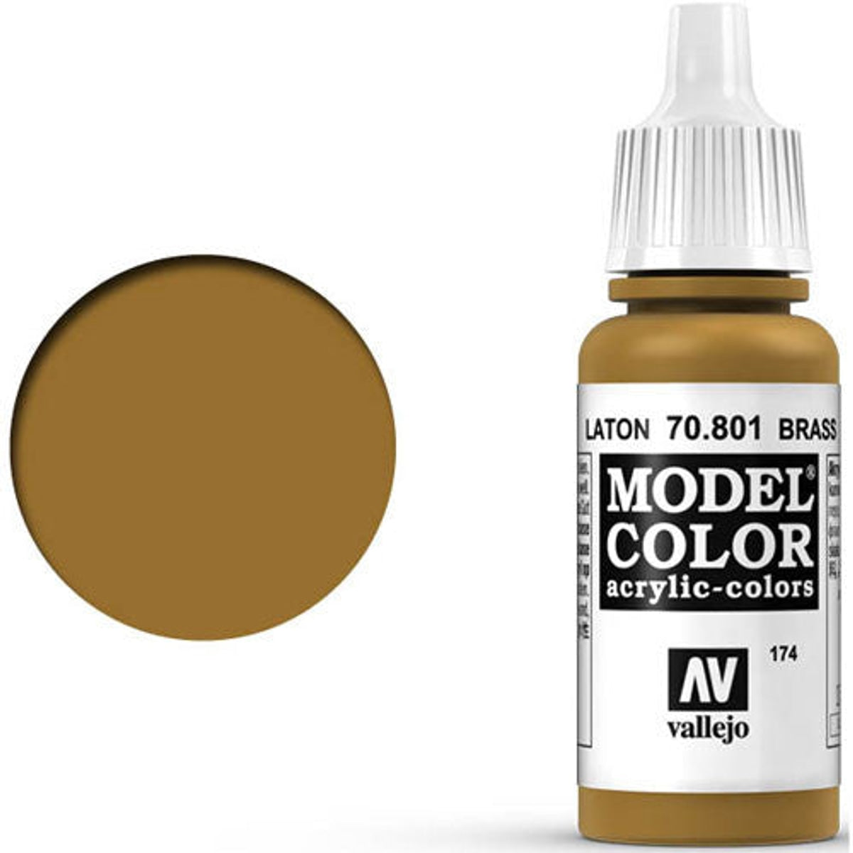 Vallejo 70801 Model Color Brass Acrylic Paint 17mL NIB