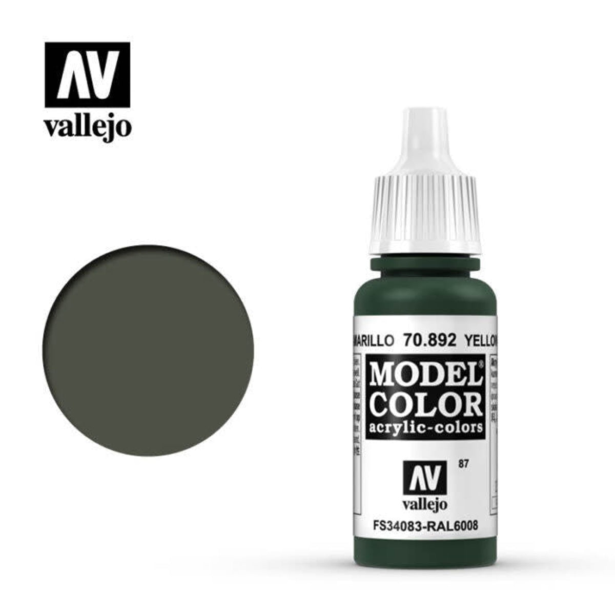 Vallejo 70892 Model Color Yellow Olive Acrylic Paint 17mL NIB