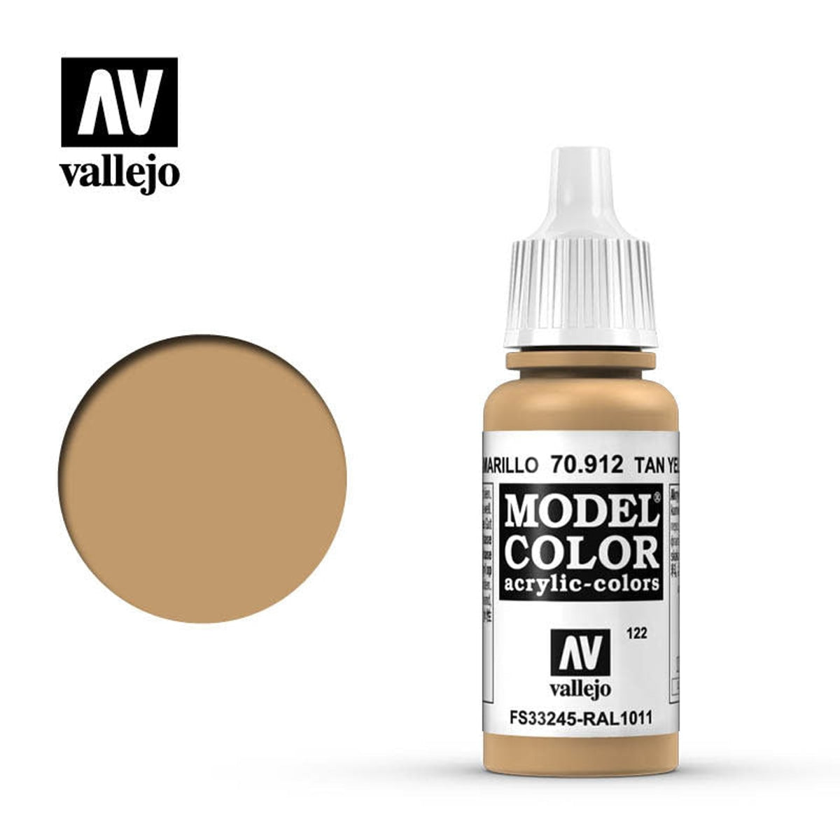 Vallejo 70912 Model Color Tan Yellow Acrylic Paint 17mL NIB