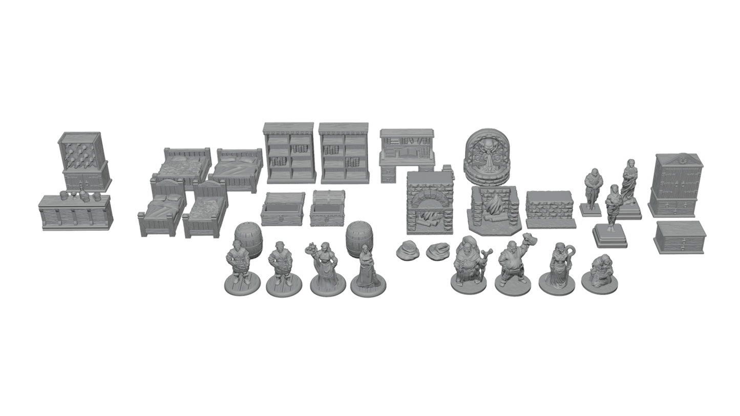 28mm Village Furniture & NPC Set – RPG Tavern Decor