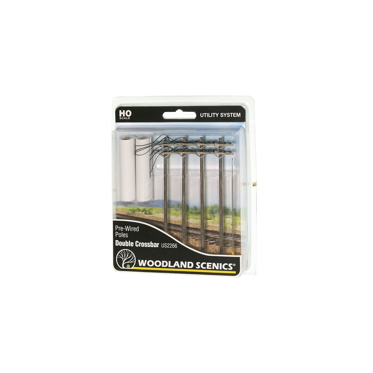 Woodland Scenics HO Pre-Wired Poles Double-Crossbar Utility System