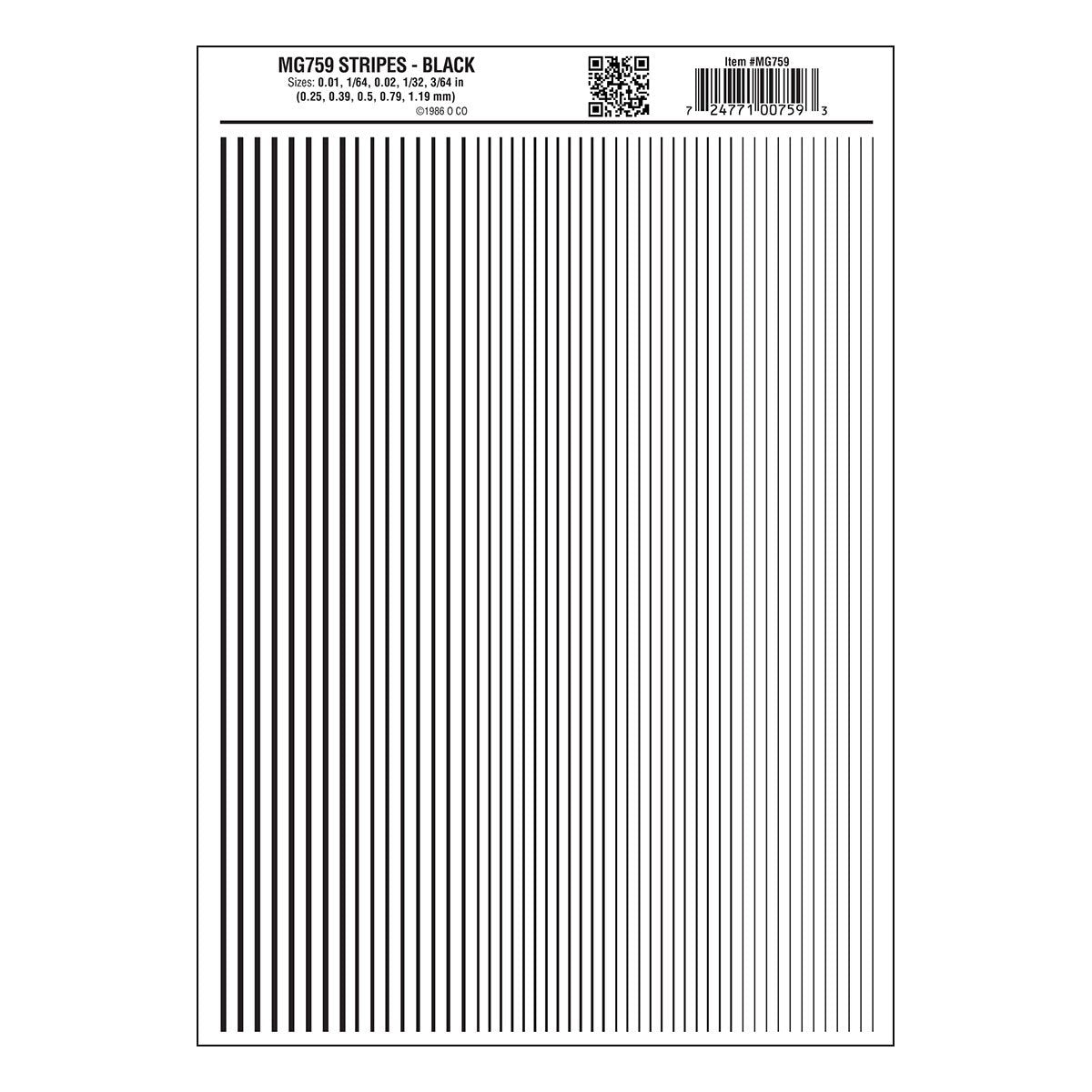 Woodland Scenics Model Graphics MG759 HO Dry Transfer Decals Stripes Black NIB