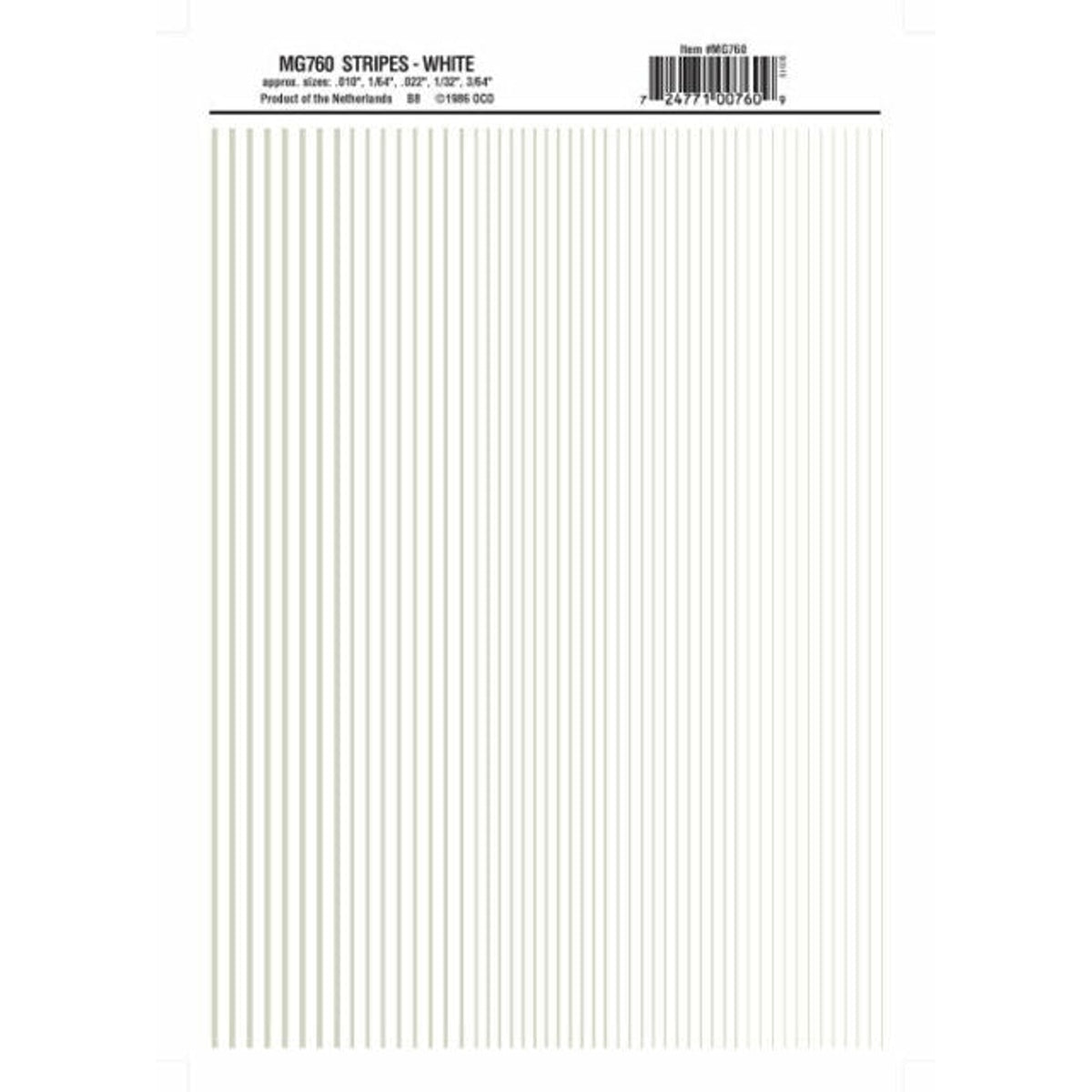 Woodland Scenics Model Graphics MG760 HO Dry Transfer Decals Stripes White NIB