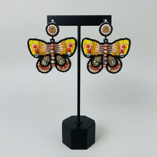 Butterfly Beaded Earrings - Yellow and Orange