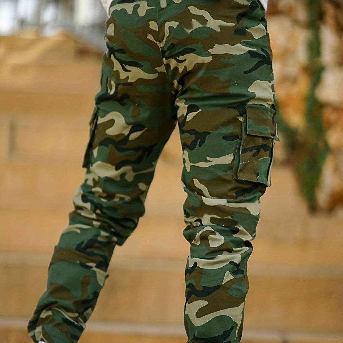 Multi-pocket Camouflage Ankle-tied Men's Military Casual Cargo Slim fit Pants trouser