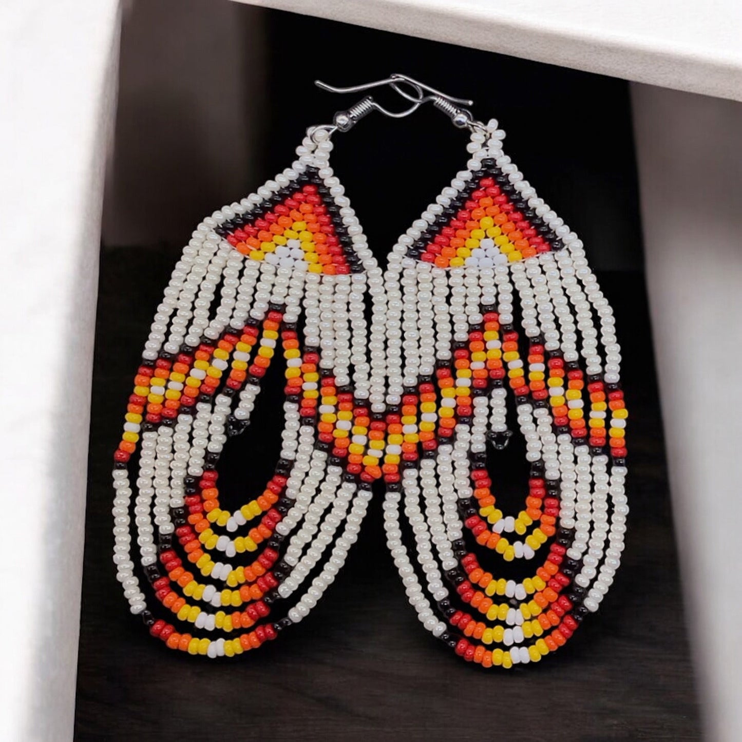 White pearl Swoop Beaded earrings