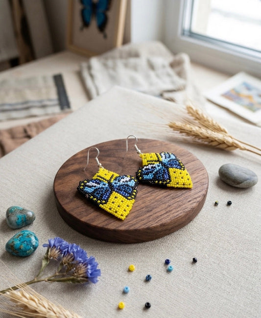 Butterfly Beaded Earrings (Yellow)