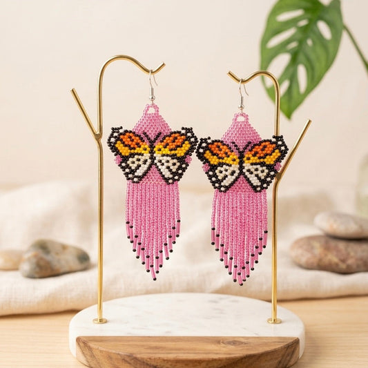 Pink / purple bead Dancing Wing Earrings