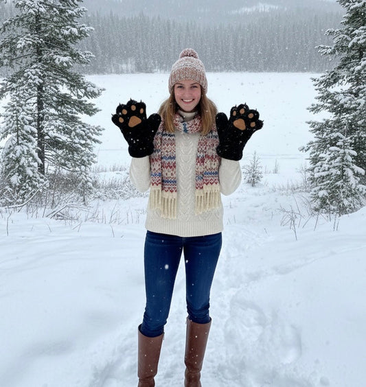 Black Soft Plush Bear Paw Gloves