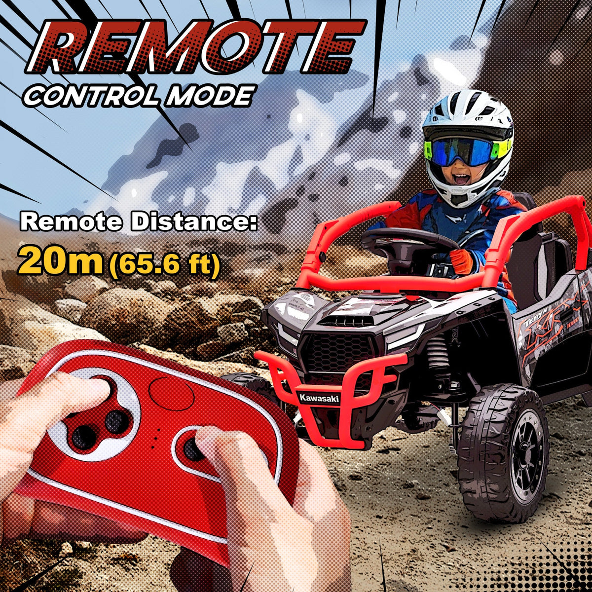 12V Ride on Truck, Licensed KAWASAKI TERYX KRX 2WD Kids Electric Car with Rear Suspension for 3-8 Years, Red