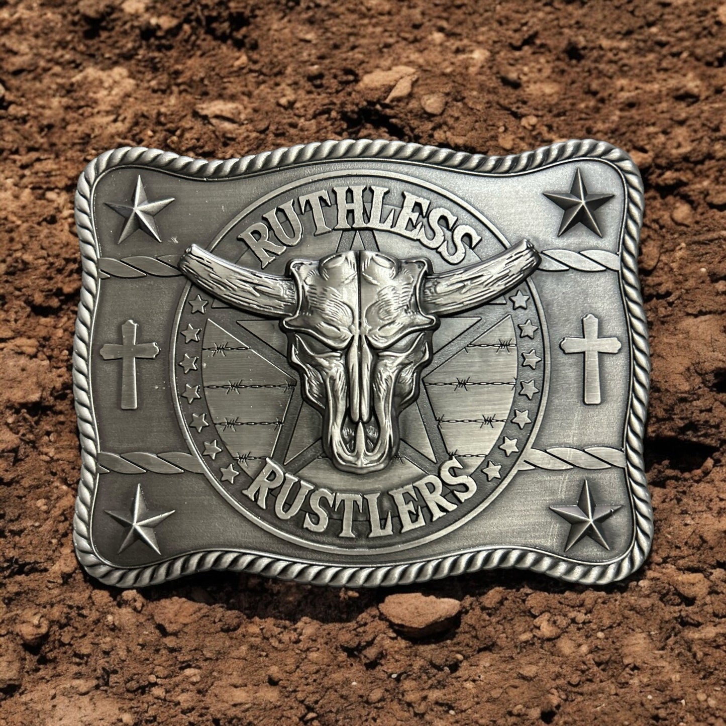Ruthless Rustlers Marshal Belt Buckle | Antique Silver