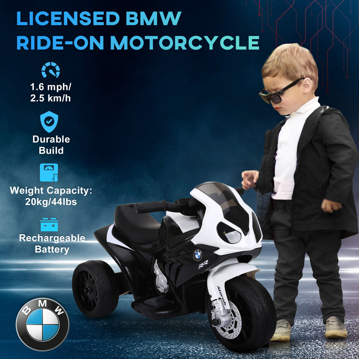 Kids Motorcycle, 6V Battery Powered Toddler Motorcycle with Headlight, Music, 3 Wheels Electric Motorcycle for Kids, Licensed BMW, Gift for Boys & Girls -Black