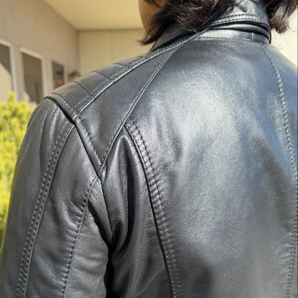 BOL Men’s Zip Pocket Leather Jacket. Sheep Leather Jacket with Fold-Down Collar