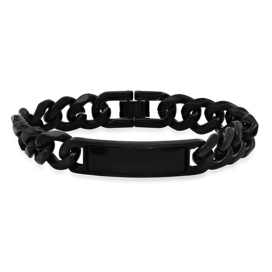Men’s Black Stainless Steel Cuban Link ID Stealth Biker Bracelet
