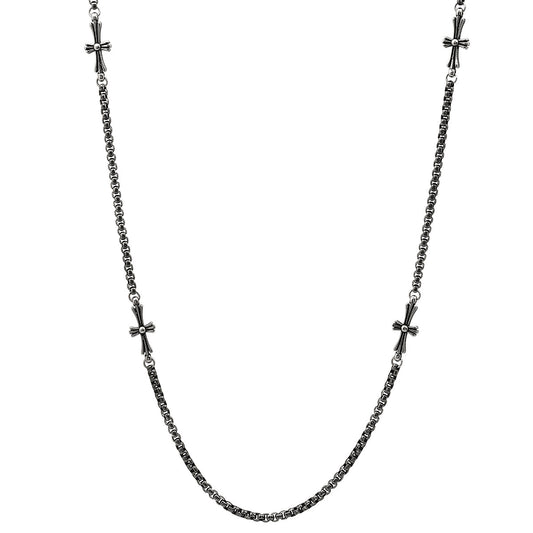 Men’s Oxidized Stainless Steel Round Link Chain and Crosses Biker Jewelry