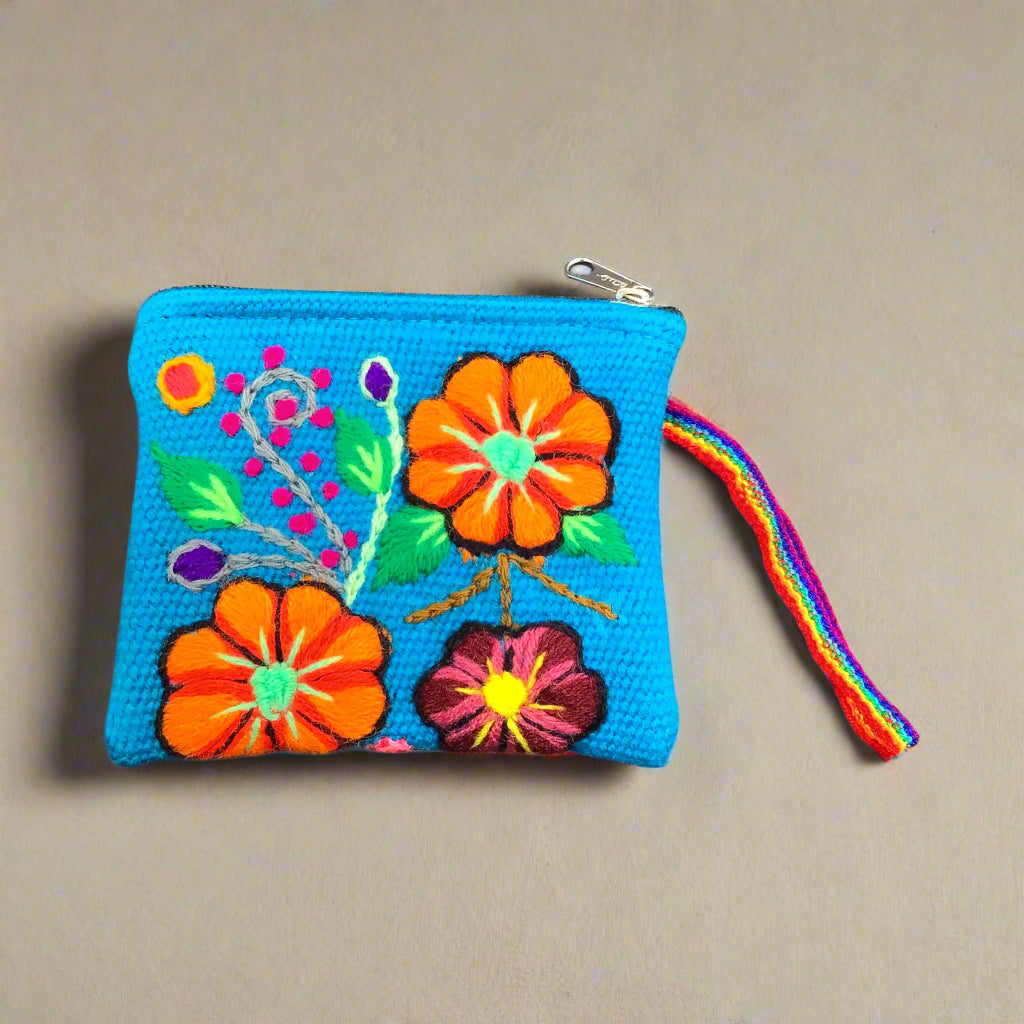 Sky Blue Embroidered Handmade Coin Purse