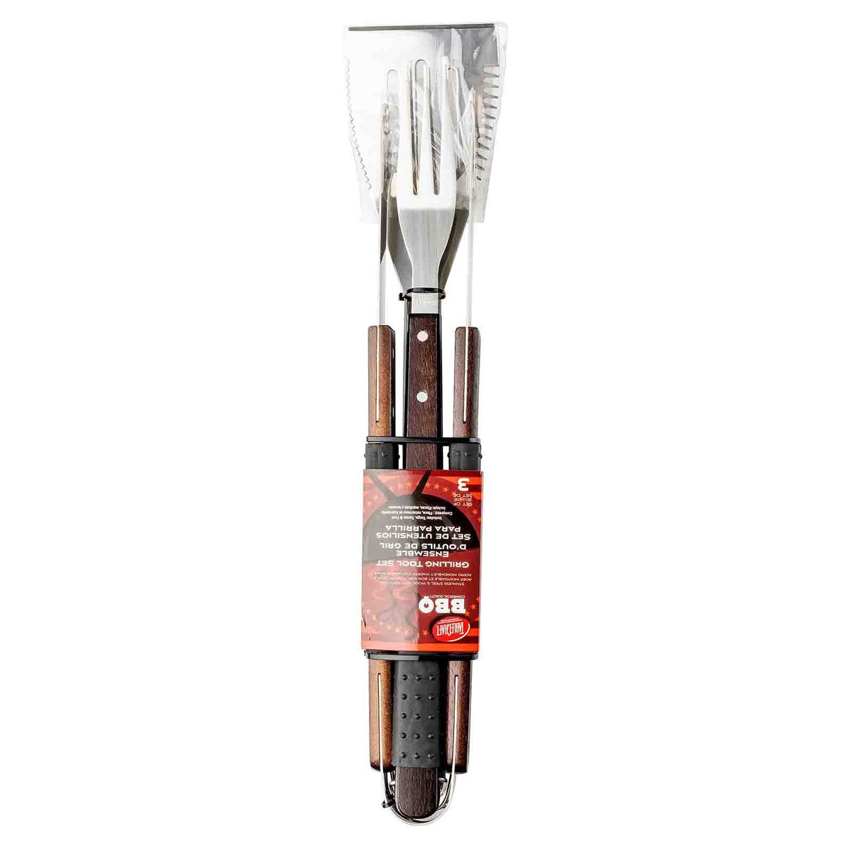 TableCraft 3-Piece Soft-Grip Grilling Tool Set with Dark Wood Handles