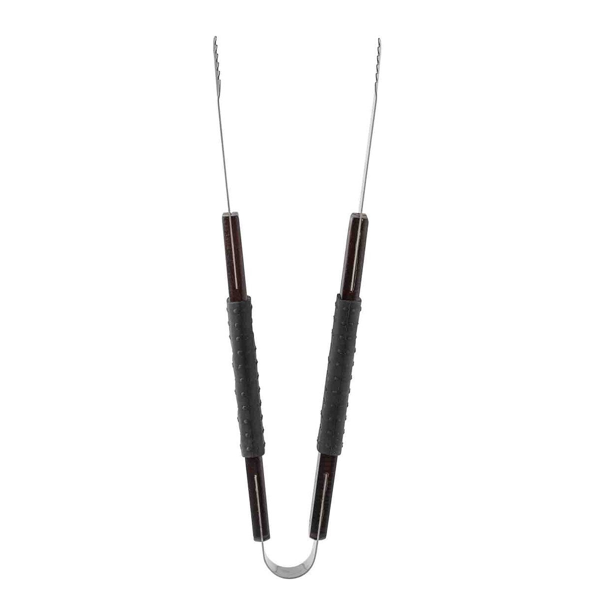 TableCraft Wooden Handle Grilling Tongs With Black Soft Grip