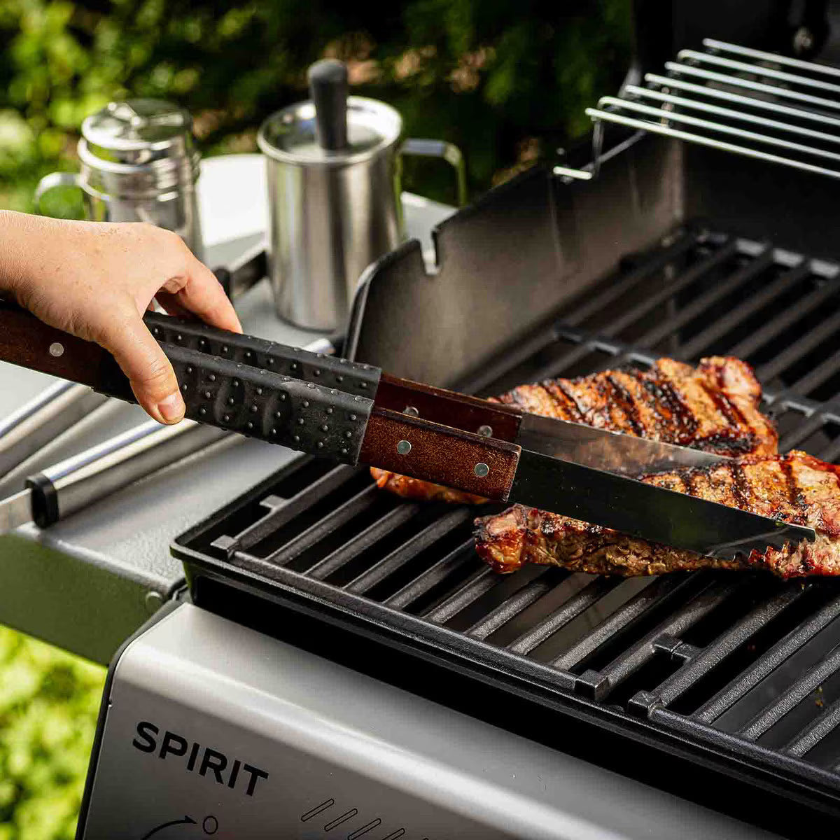 TableCraft Wooden Handle Grilling Tongs With Black Soft Grip