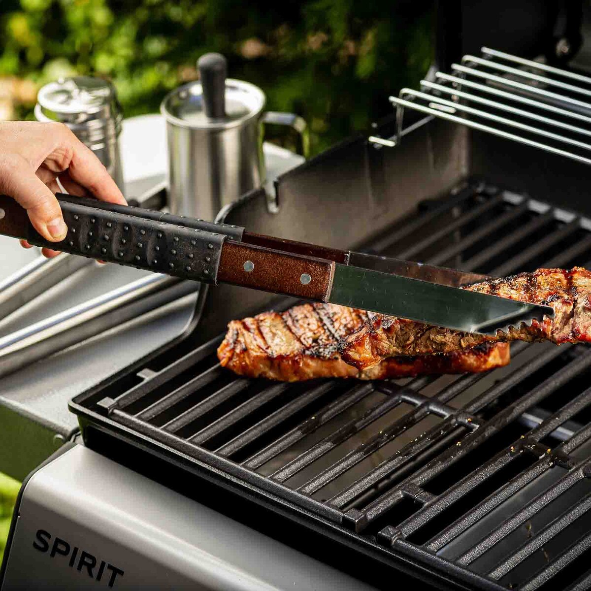 TableCraft Wooden Handle Grilling Tongs With Black Soft Grip