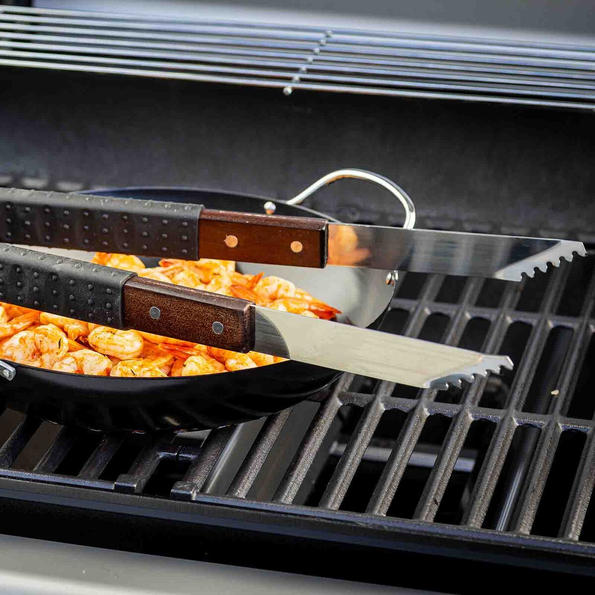 TableCraft Wooden Handle Grilling Tongs With Black Soft Grip