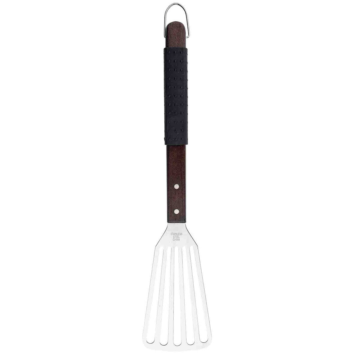 TableCraft Wooden Handle Grilling Fish Turner with Black Soft Grip