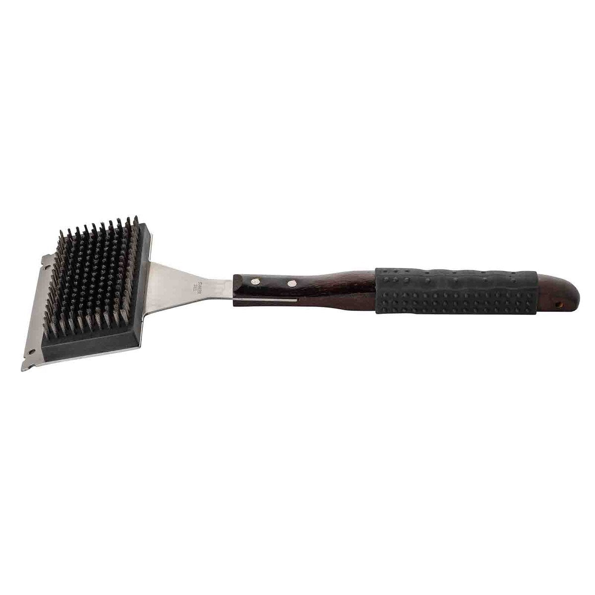 TableCraft Wooden Handle Wide Grill Brush with Black Soft Grip