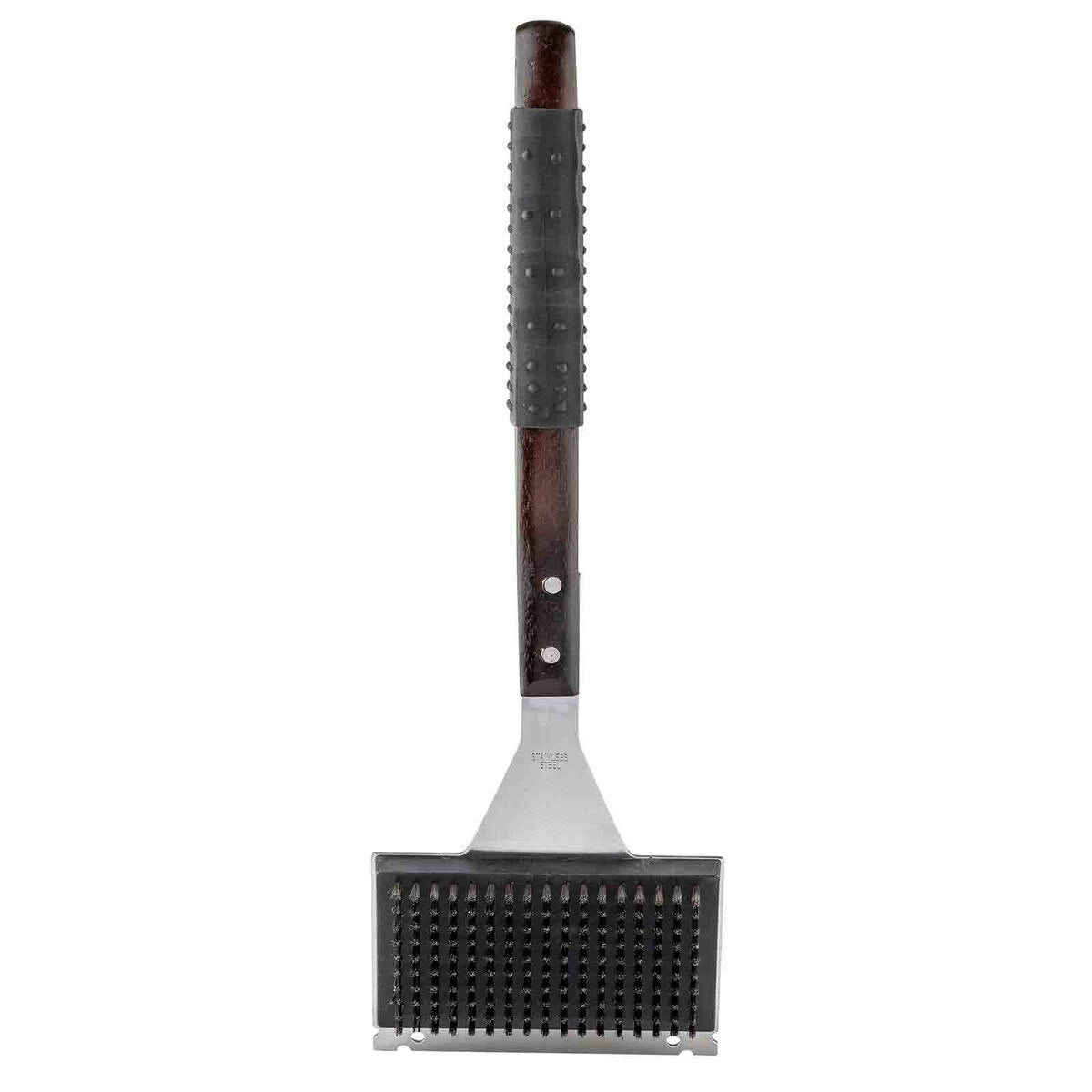 TableCraft Wooden Handle Wide Grill Brush with Black Soft Grip