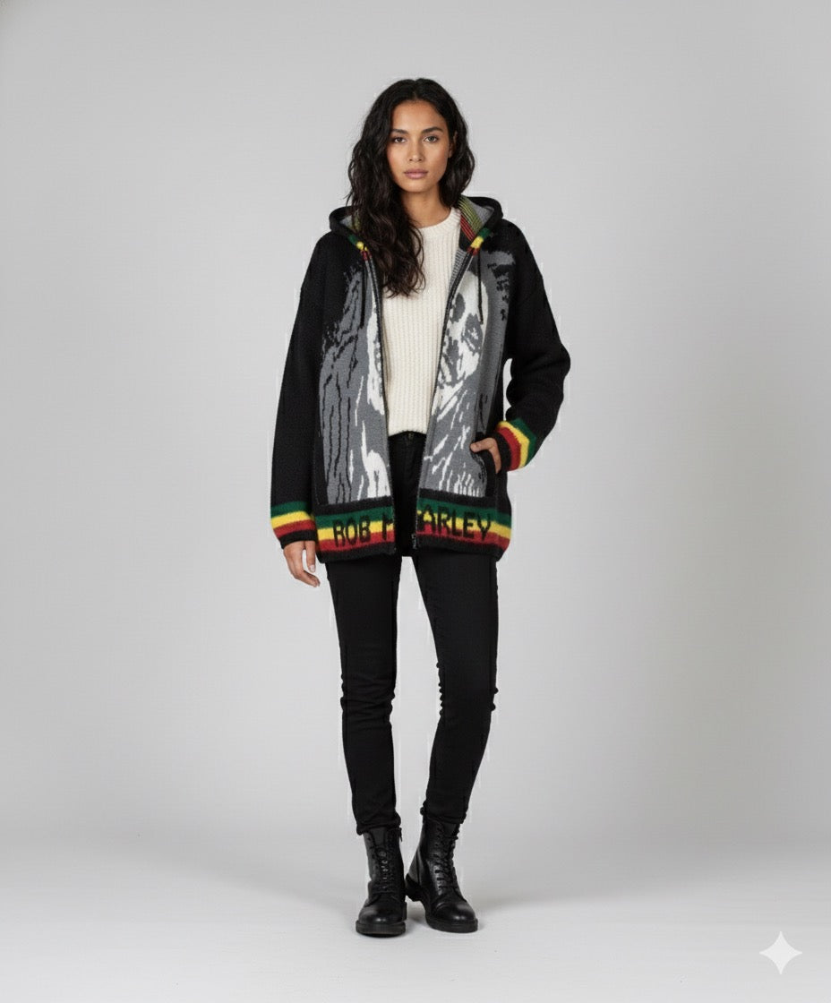 Bob Marley  grey/ black Unisex Alpaca Sweater