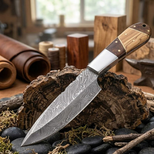 9" Wood Handle Damascus Knife (13128)
