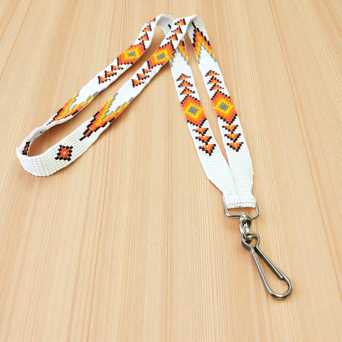 White yellow Native Beaded Lanyard