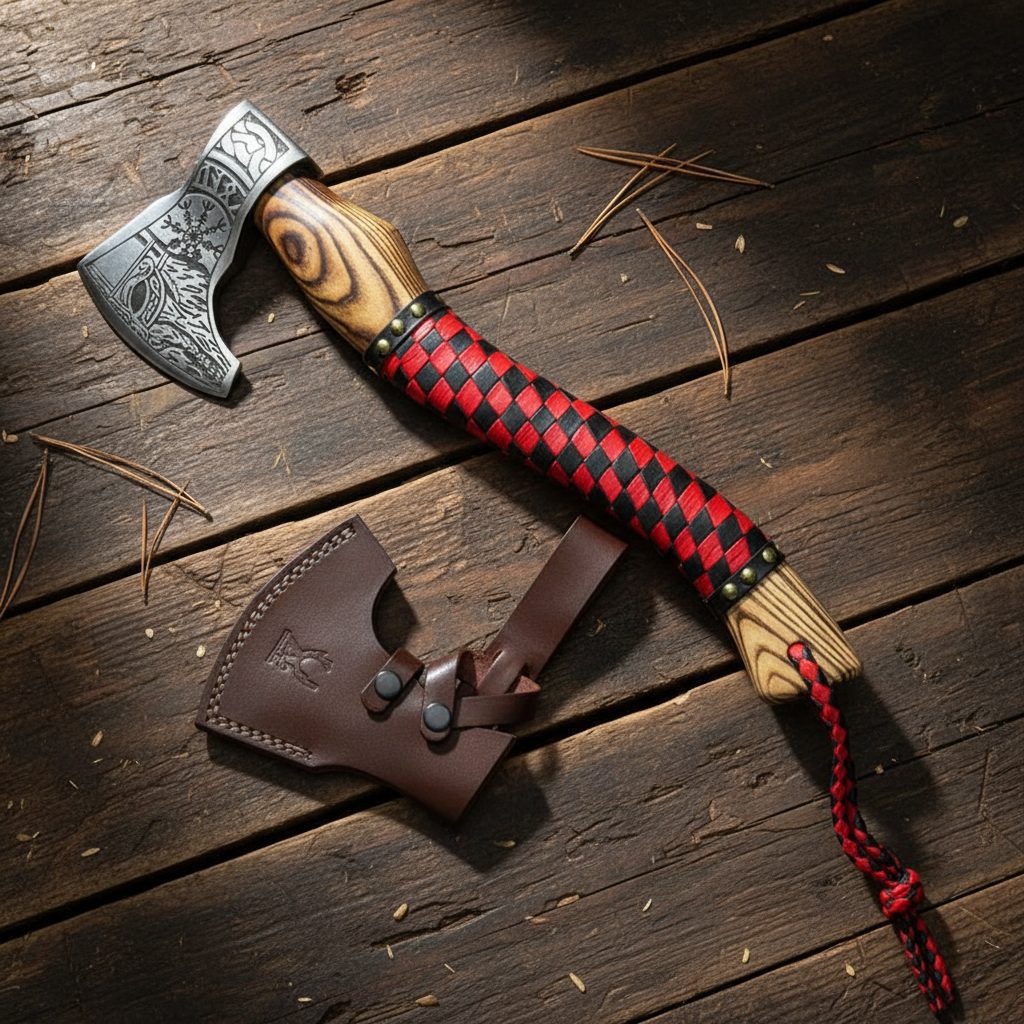 17 1/2" Axe with Black and Red Pattern Wood Handle (13913)