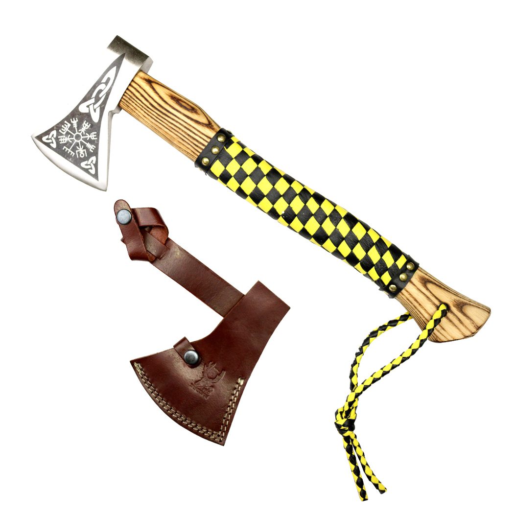 17 1/2" Axe with Wood Handle Black / Yellow Pattern (13914)