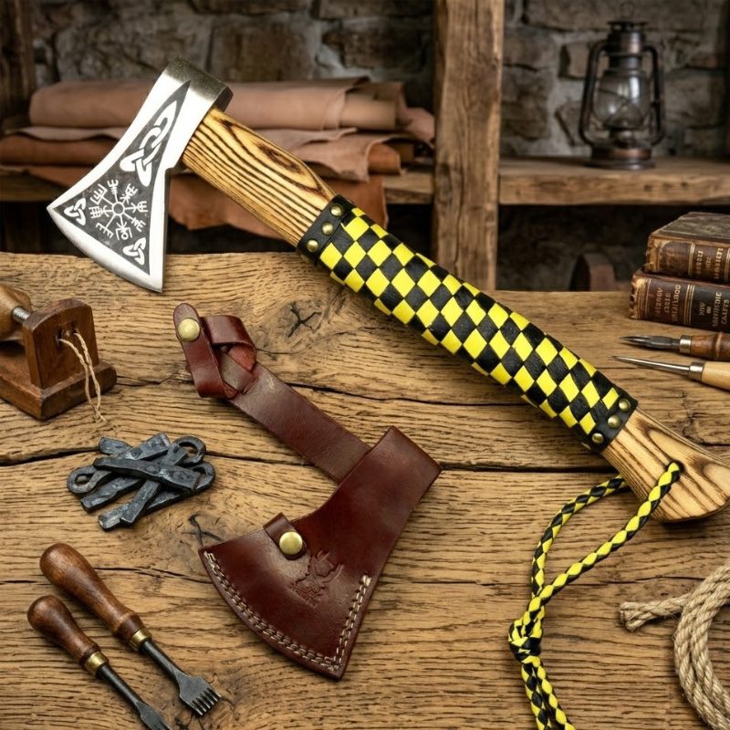 17 1/2" Axe with Wood Handle Black / Yellow Pattern (13914)