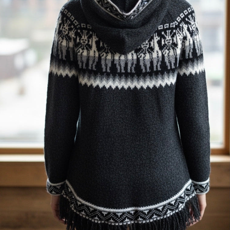 OLDTRIBES™ Women Cardigan Black Alpaca Sweater