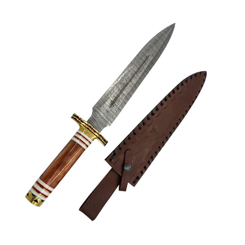 16" Damascus Hunting Knife Red Bone Handle (14335)
