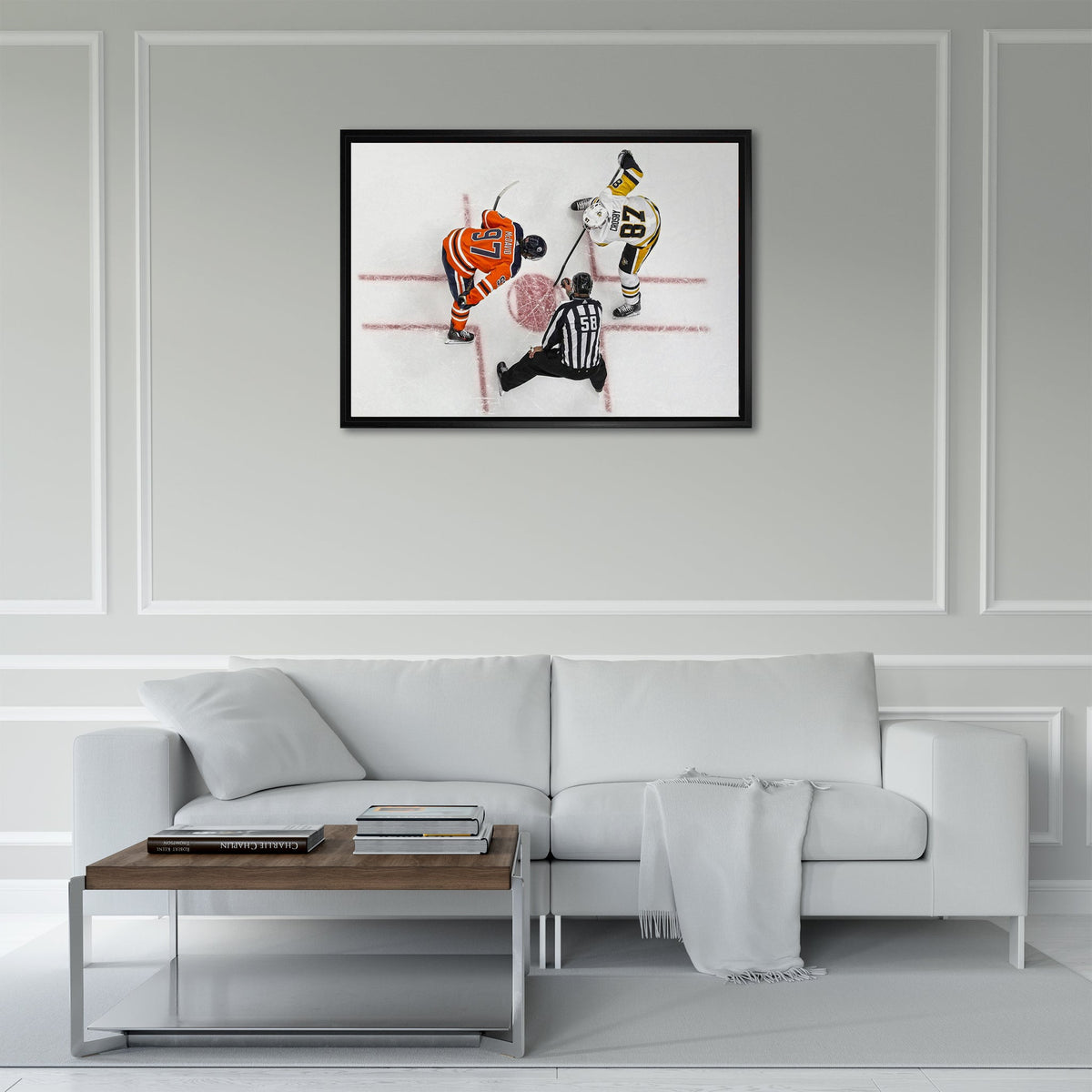 Connor McDavid and Sidney Crosby Framed 20x29 Overhead Face-off Canvas